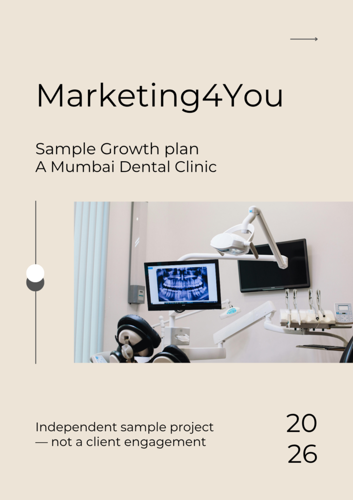 Home Sample growth-plan cover slide for a Mumbai dental clinic project by Marketing4You